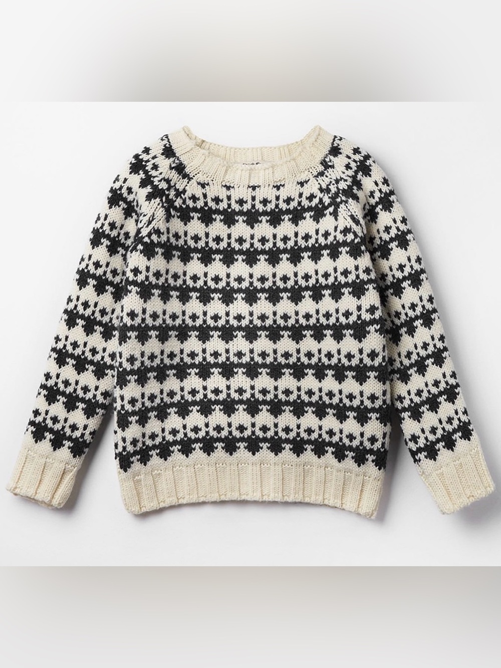NWT Alas de Rayas charcoal and cream wool blend fair isle sweater size 8